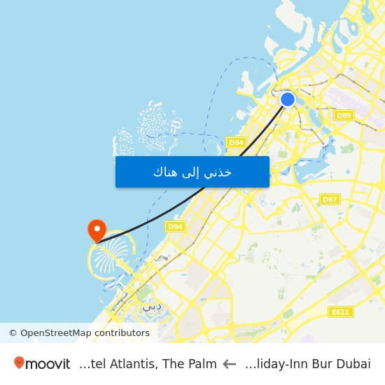 Holiday Inn Bur Dubai - Embassy District to Hotel Atlantis, The Palm map