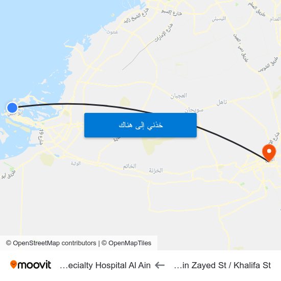 Sultan Bin Zayed St / Khalifa St to Nmc Specialty Hospital Al Ain map