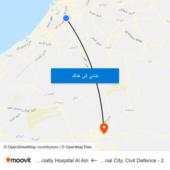 International City, Civil Defence - 2 to Nmc Specialty Hospital Al Ain map