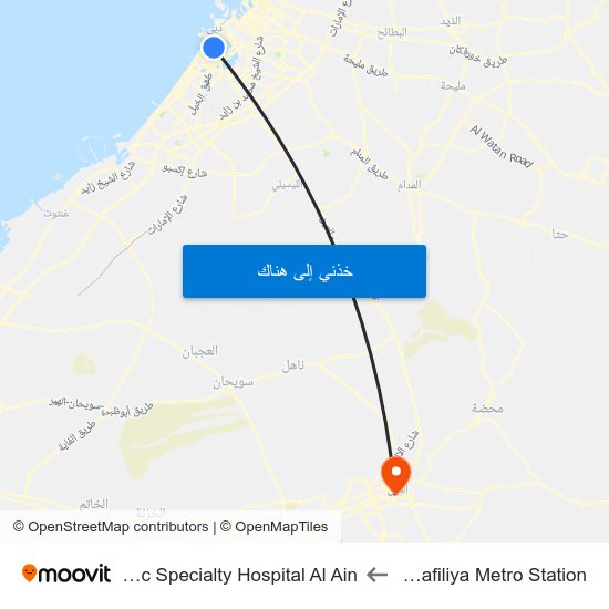 Al Jafiliya Metro Station to Nmc Specialty Hospital Al Ain map