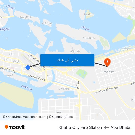Abu Dhabi to Khalifa City Fire Station map