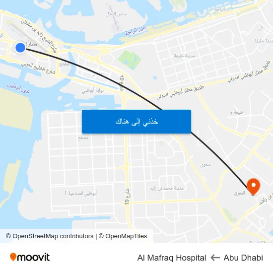 Abu Dhabi to Al Mafraq Hospital map