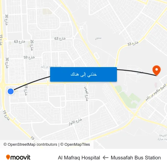 Mussafah Bus Station to Al Mafraq Hospital map