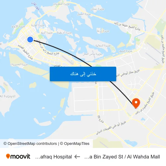 Hazaa Bin Zayed St / Al Wahda Mall to Al Mafraq Hospital map