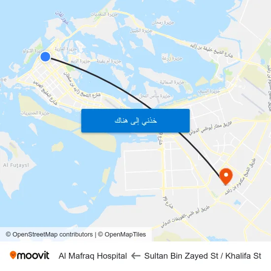 Sultan Bin Zayed St / Khalifa St to Al Mafraq Hospital map