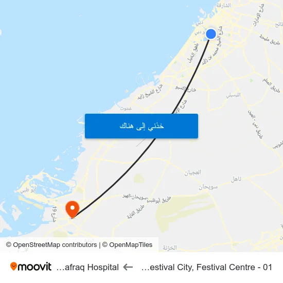 Dubai Festival City, Festival Centre - 01 to Al Mafraq Hospital map