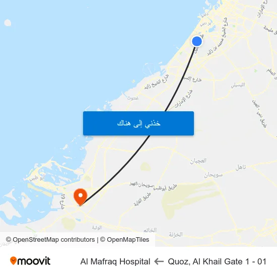 Quoz, Al Khail Gate 1 - 01 to Al Mafraq Hospital map