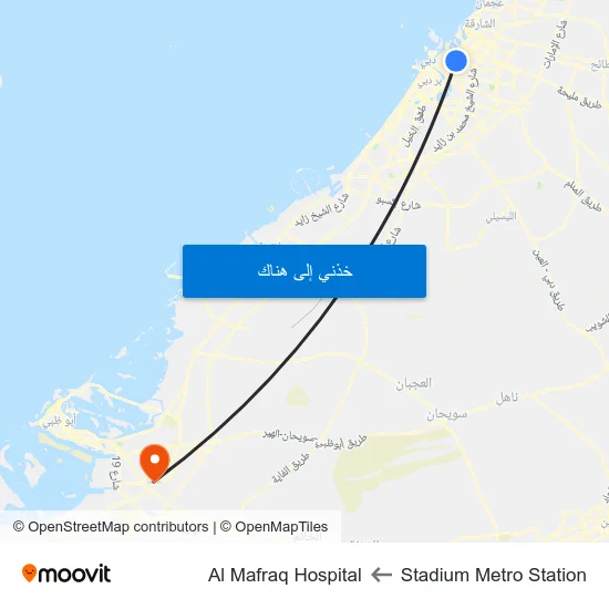 Stadium Metro Station to Al Mafraq Hospital map