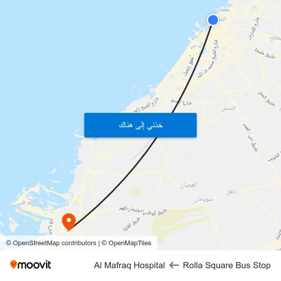 Rolla Square Bus Stop to Al Mafraq Hospital map