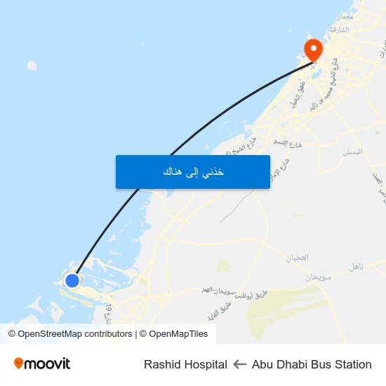 Abu Dhabi Bus Station to Rashid Hospital map