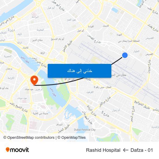 Dafza - 01 to Rashid Hospital map
