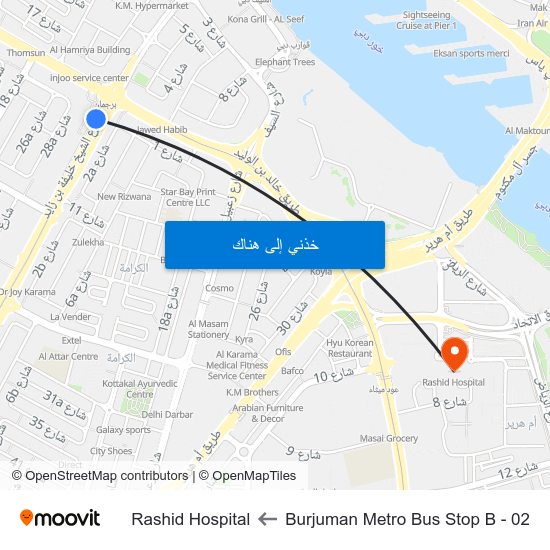 Burjuman Metro Bus Stop B - 02 to Rashid Hospital map