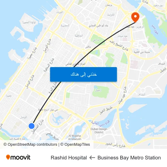 Business Bay Metro Station to Rashid Hospital map