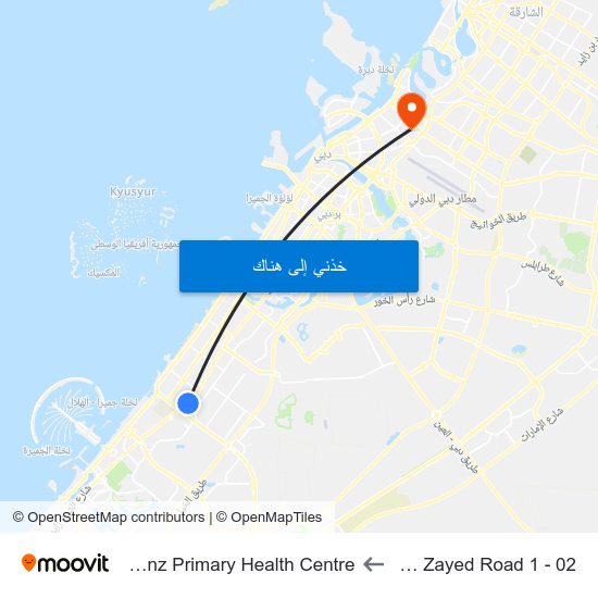 Shaikh Zayed  Road 1 - 02 to Hor-Al-Anz Primary Health Centre map