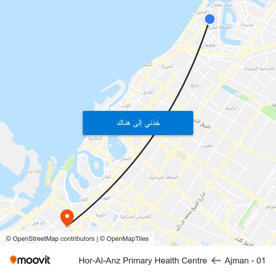 Ajman - 01 to Hor-Al-Anz Primary Health Centre map