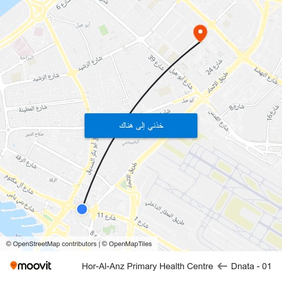 Dnata - 01 to Hor-Al-Anz Primary Health Centre map