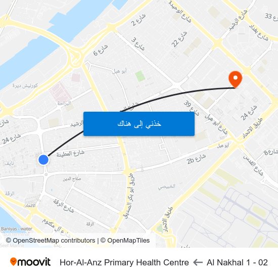 Al Nakhal 1 - 02 to Hor-Al-Anz Primary Health Centre map