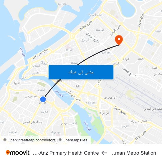 Burjuman Metro Station to Hor-Al-Anz Primary Health Centre map