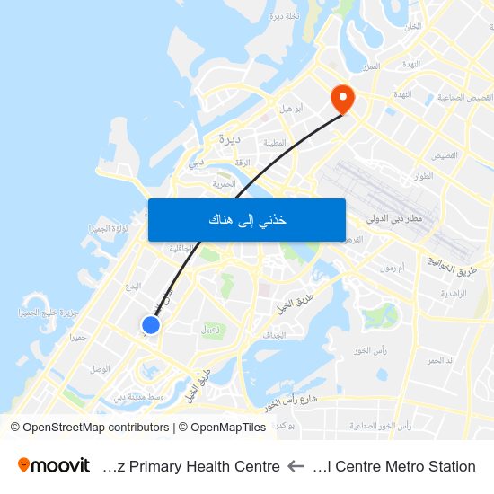 Financial Centre Metro Station to Hor-Al-Anz Primary Health Centre map