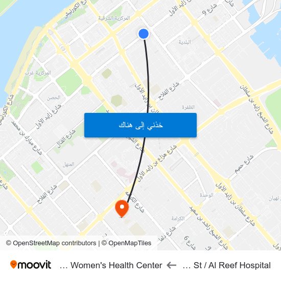 Zayed 1st St / Al Reef Hospital to Al Corniche Women's Health Center map