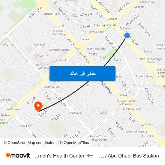 Sultan Bin Zayed St / Abu Dhabi Bus Station to Al Corniche Women's Health Center map