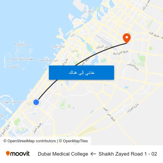 Shaikh Zayed  Road 1 - 02 to Dubai Medical College map