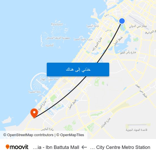 Deira City Centre Metro Station to Tunisia - Ibn Battuta Mall map