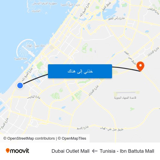 Tunisia - Ibn Battuta Mall to Dubai Outlet Mall map