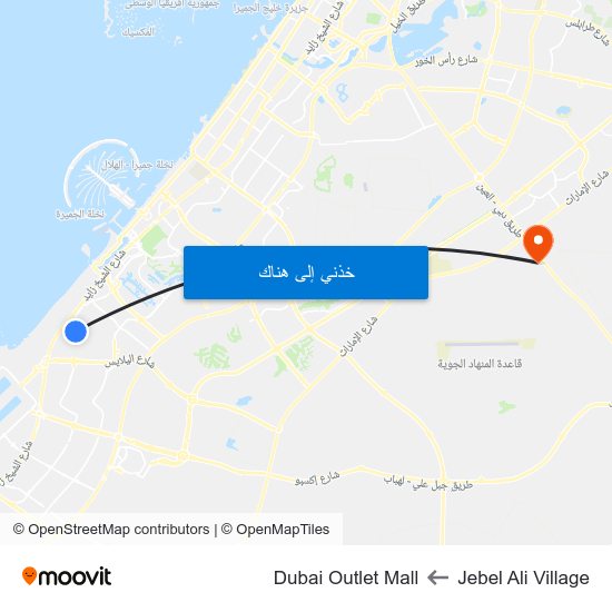 Jebel Ali Village to Dubai Outlet Mall map