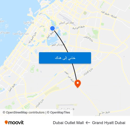 Grand Hyatt Dubai to Dubai Outlet Mall map