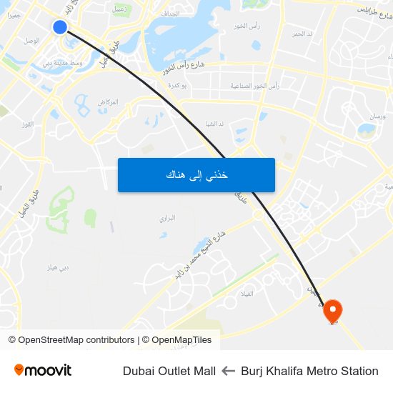 Burj Khalifa Metro Station to Dubai Outlet Mall map