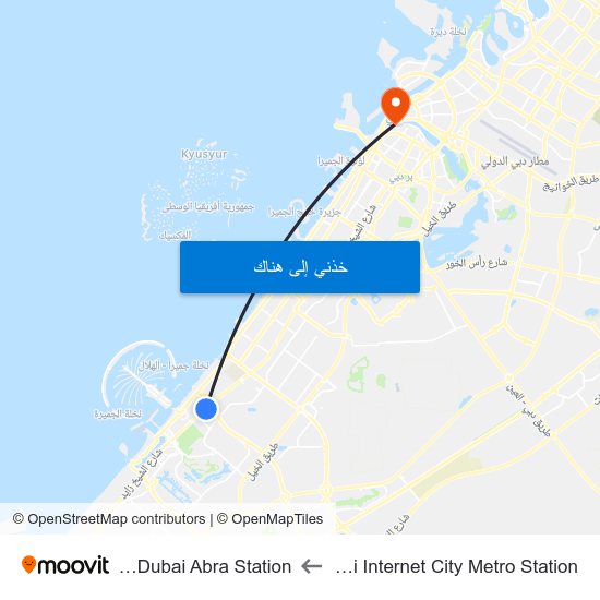 Dubai Internet City Metro Station to Bur Dubai Abra Station map