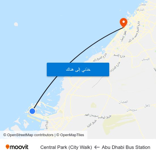 Abu Dhabi Bus Station to Central Park (City Walk) map