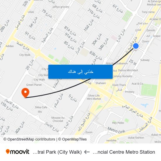 Financial Centre Metro Station to Central Park (City Walk) map