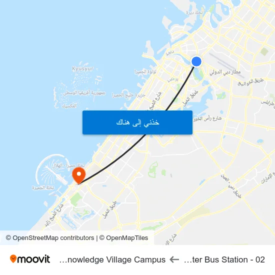 Deira City Center Bus Station - 02 to Zayed University - Knowledge Village Campus map