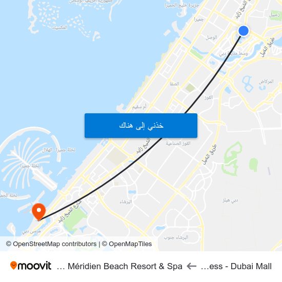 The Address - Dubai Mall to Hotel Le Royal Méridien Beach Resort & Spa map
