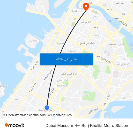 Burj Khalifa Metro Station to Dubai Museum map