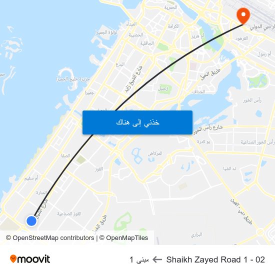 Shaikh Zayed  Road 1 - 02 to مبنى 1 map