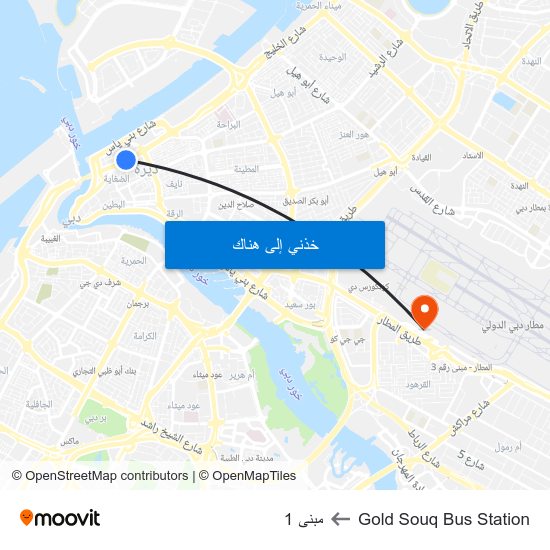 Gold Souq Bus Station to مبنى 1 map