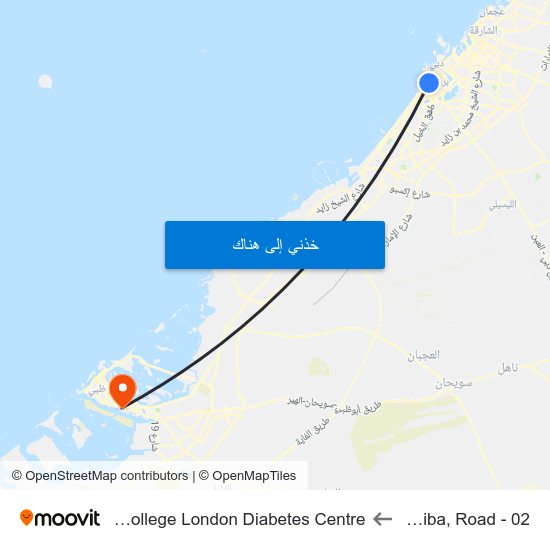 Hudheiba, Road - 02 to Imperial College London Diabetes Centre map