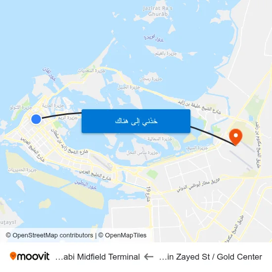 Sultan Bin Zayed St / Gold Center to Abu Dhabi Midfield Terminal map
