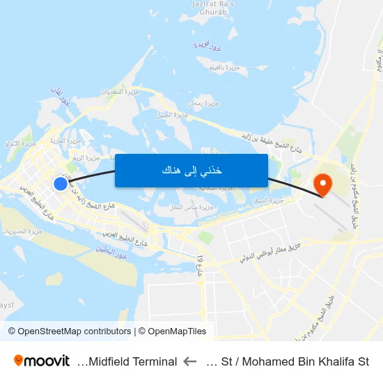 Sultan Bin Zayed St / Mohamed Bin Khalifa St to Abu Dhabi Midfield Terminal map