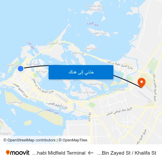 Sultan Bin Zayed St / Khalifa St to Abu Dhabi Midfield Terminal map