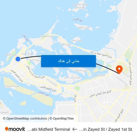Sultan Bin Zayed St / Zayed 1st St to Abu Dhabi Midfield Terminal map