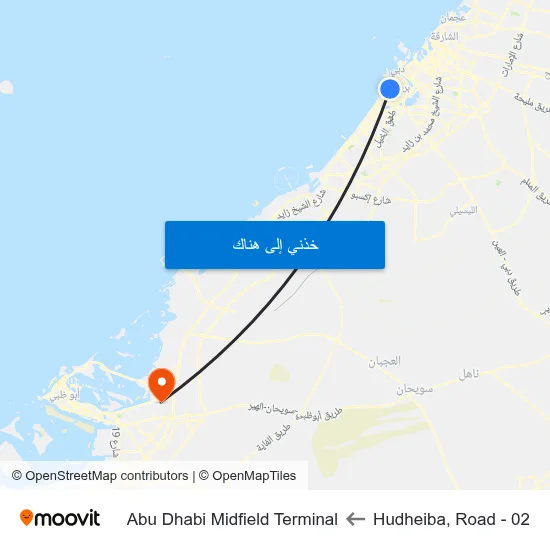 Hudheiba, Road - 02 to Abu Dhabi Midfield Terminal map