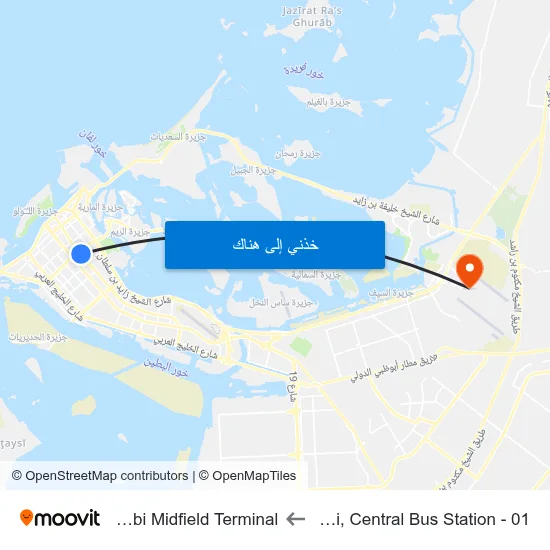 Abu Dhabi, Central Bus Station - 01 to Abu Dhabi Midfield Terminal map