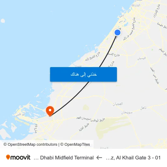 Quoz, Al Khail Gate 3 - 01 to Abu Dhabi Midfield Terminal map