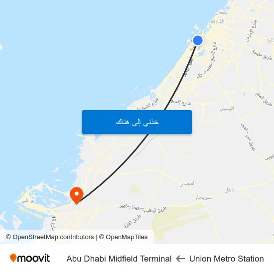 Union Metro Station to Abu Dhabi Midfield Terminal map