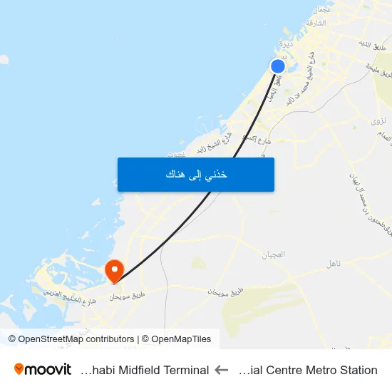 Financial Centre Metro Station to Abu Dhabi Midfield Terminal map