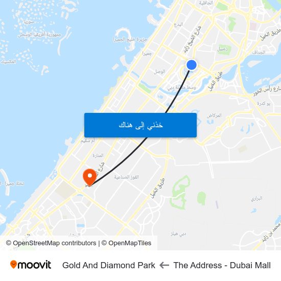 The Address - Dubai Mall to Gold And Diamond Park map